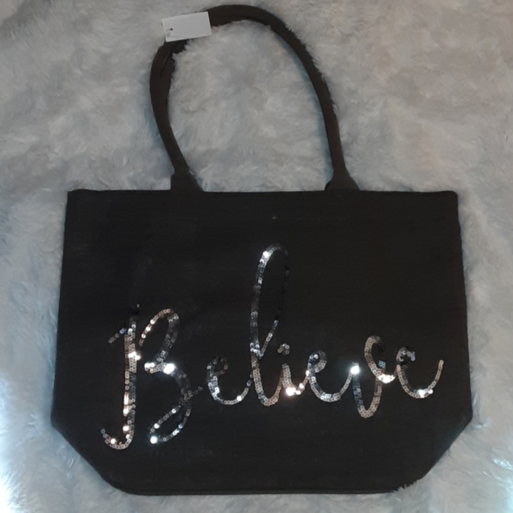 NANTUCKET BELIEVE GRAY BURLAP TOTE BAG